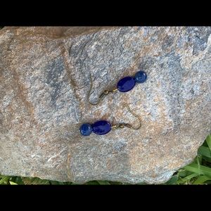 BLUE GLASS BEADED DANGLE EARRINGS